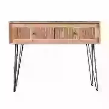 Japandi Style Console Table with Ribbed Detailing and Metal Legs